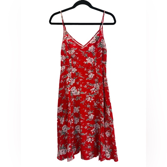 Lulus Esperanza Red Floral Midi Dress M Sleeveless Fit & Flare ❤️🌼❤️ - Picture 2 of 9